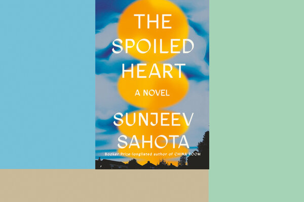 The book cover of “The Spoiled Heart,” by Sunjeev Sahota, shows a sky with several suns lined up vertically across the page.